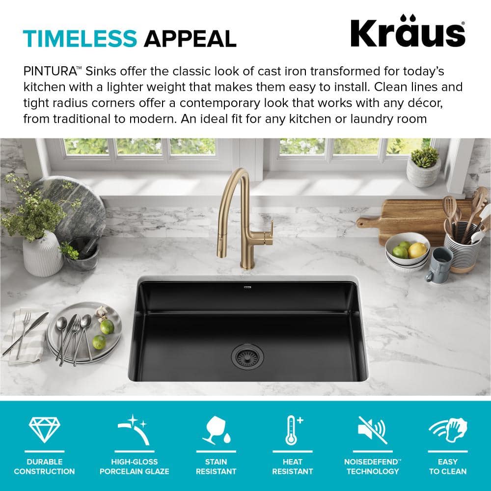 Glossy Black Porcelain Enameled Steel Undermount Kitchen Sink
