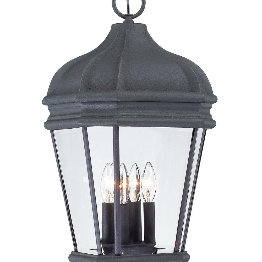 Harrison Black 4-Light Outdoor Pendant with Clear Beveled Glass