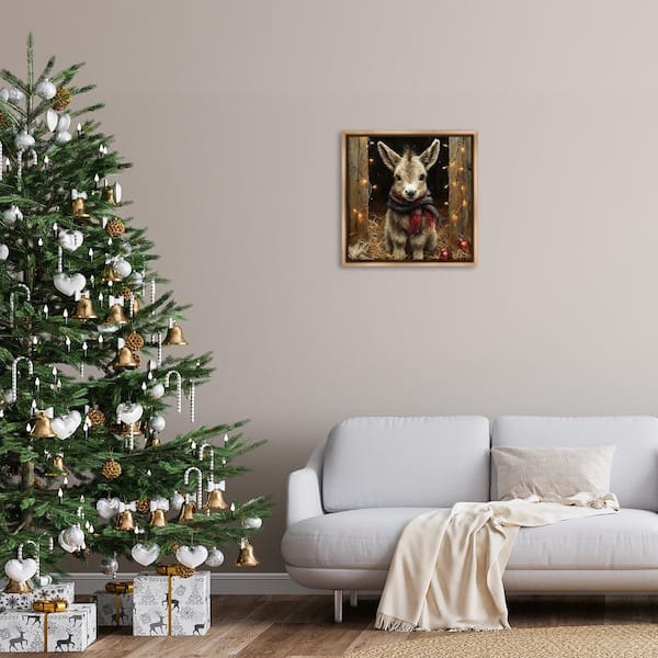 Baby Donkey and Holiday Lights by Riley B Brown Floater Frame Animal Graphic Art Print 25 in. x 25 in.