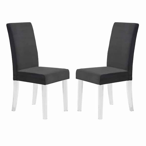 Benjara Black Velvet Curved Back Dining Chair (Set of 2)