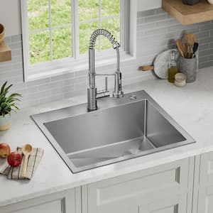 Loften 25 in. Drop-In Single Bowl 18 Gauge Stainless Steel Kitchen Sink with Pull Down Faucet in Spot Free Stainless