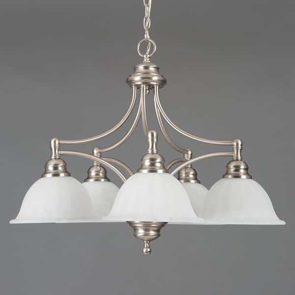 Yosemite Home Decor Broadleaf Collection 5-Light Satin Nickel Hanging Chandelier with Frosted Marble Glass Shade