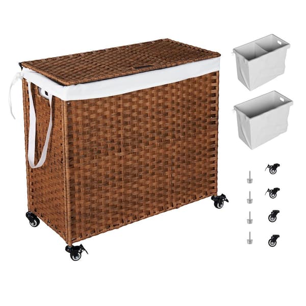 27.16 in. W x 13.38 in. D x 26.18 in. H Brown Wicker 42 Gal. Outdoor Storage Cabinet with Lid and Removable Bags