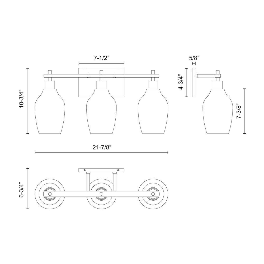 Kingsley Matte Black and Clear Glass 3-Light Vanity Light