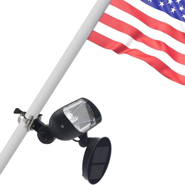 Phewnyzo 2 in 1 Super Bright 4 LED Solar Powered Wall Mounted Spinning Flagpole Light for Outdoor 1 in. to 3.5 in. Flagpole