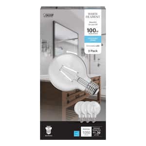 100-Watt Equivalent G25 Dimmable White Filament CEC Clear Glass E26 Medium Globe LED Light Bulb, Daylight 5000K (3-Pack)