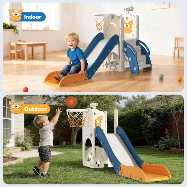 6.1 ft. Yellow 5-in-1 Toddler Slide Indoor Outdoor Wave Slide Backyard Playground Cute Duck Theme Baby Slide Toy