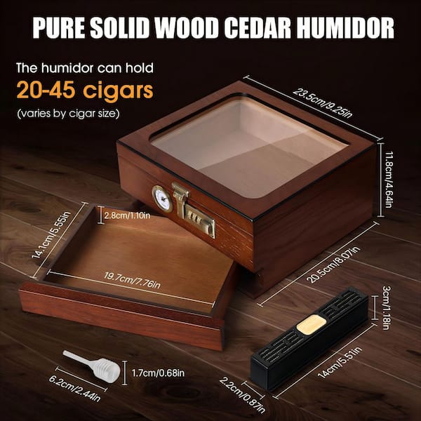 Desktop Cigar Humidor Box, Gloss Top Small or Large Boxes