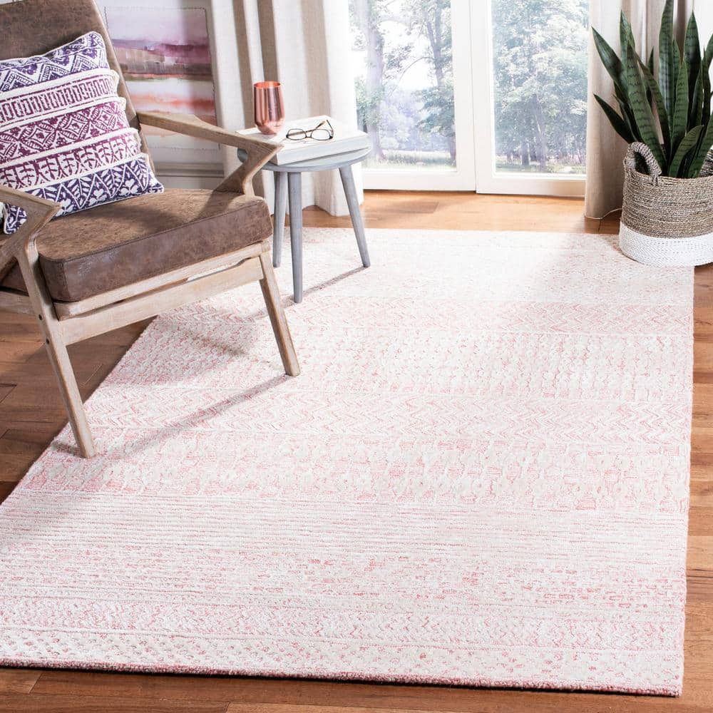 Light Pink Ivory Hand-Tufted Wool Viscose 4' x 6' Rug