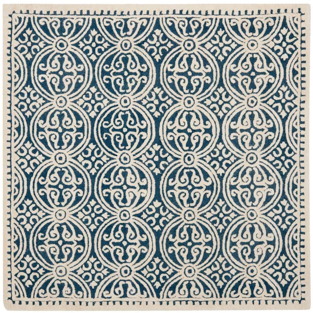 Cambridge Navy Blue/Ivory 8 ft. x 8 ft. Square Medallion Geometric Area Rug price history on PriceWatchPro