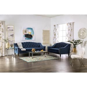 De L and a 91 in. Slope Arm Fabric Straight Tufted Sofa in Blue