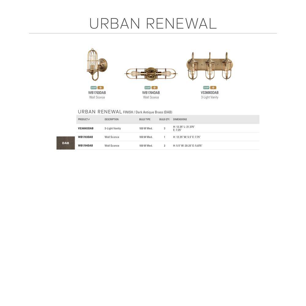 Antique Brass 2-Light Dimmable Vanity Sconce