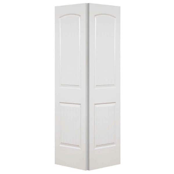 Steves & Sons 24 in. x 80 in. 2-Panel Round Top Plank Smooth Hollow Core White Primed Composite Interior Closet Bi-Fold Door