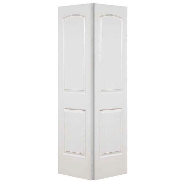 Steves & Sons 30 in. x 80 in. 2-Panel Round Top Plank Smooth Hollow Core White Primed Composite Interior Closet Bi-Fold Door
