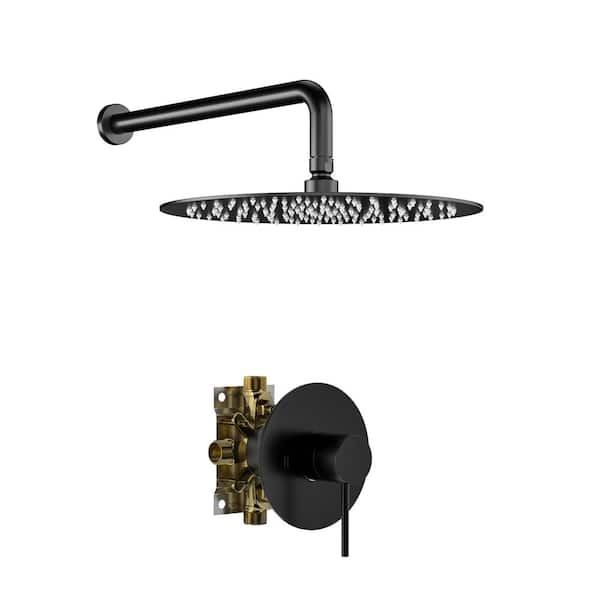 LORDEAR 1-Spray Patterns with 1.8 GPM 10 in. Wall Mount Rain Fixed Shower Head in Black