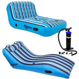 Blue Lounge 1-Person Pool Float and 2-Person Pool Float Lounger with Hand Pump