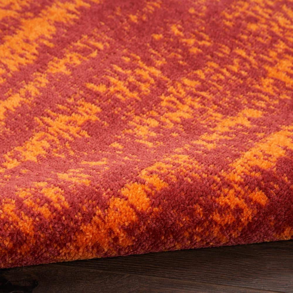 Reversible Red Abstract Synthetic Easy Care Rug 9 ft x 12 ft