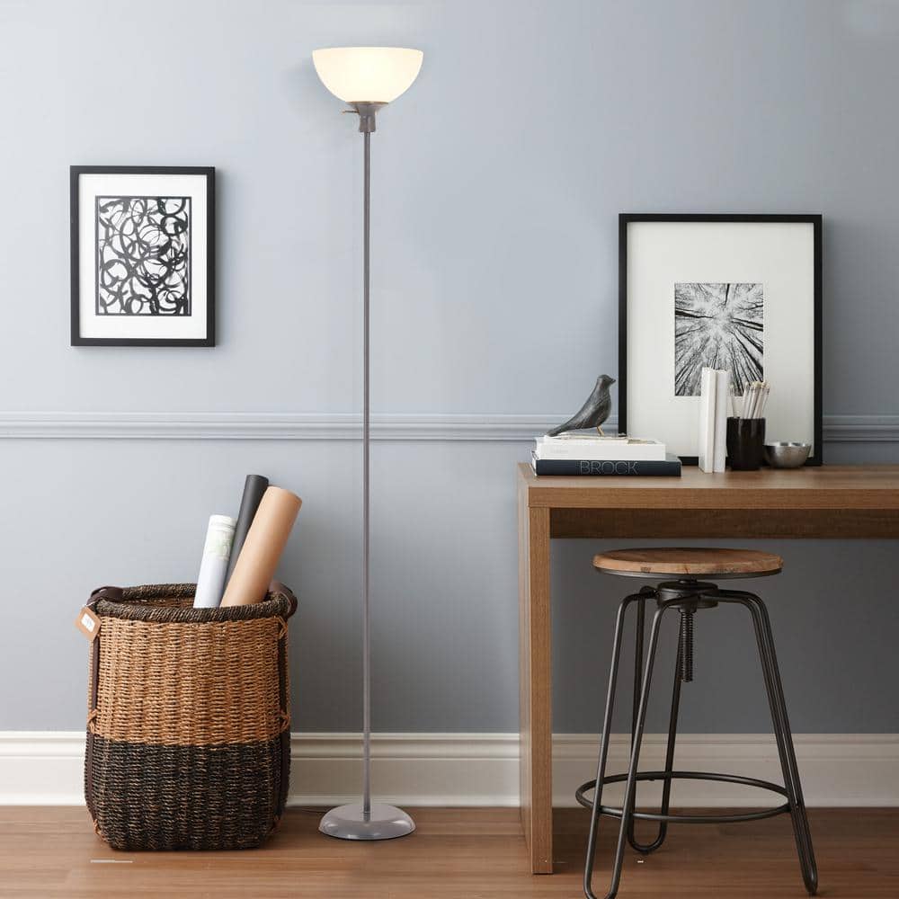 Silver Adjustable 3-Way Torchiere Floor Lamp