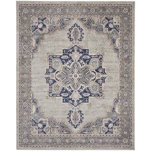 Tranquil Grey/Navy 7 ft. x 10 ft. Center medallion Traditional Area Rug