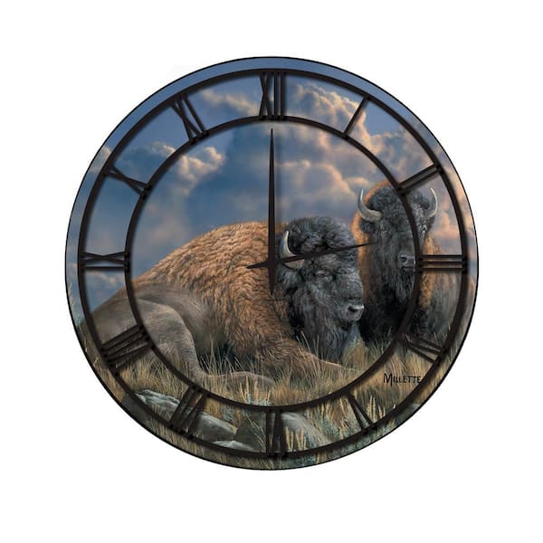 Unbranded "Distant Thunder Bison" Full Coverage Art and Black Numbers Imaged Wall Clock