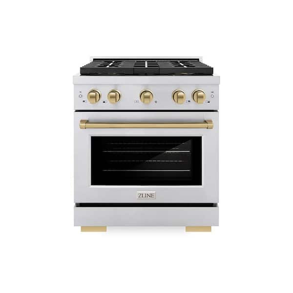 Autograph 30 in. 4.2 cu. ft. Paramount Gas Range with 4-Burner Cooktop and Gas Oven in Stainless with Champagne Bronze