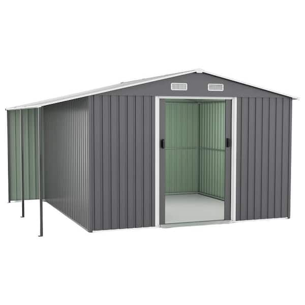 10 ft. W x 12 ft. D Dark Gray Outdoor Metal Shed with 2 Windows, Double Doors (120 sq. ft. )