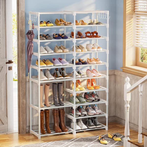 10-Tier Shoe Tower Rack with Cover 27-Pair Shoe Storage - Grey