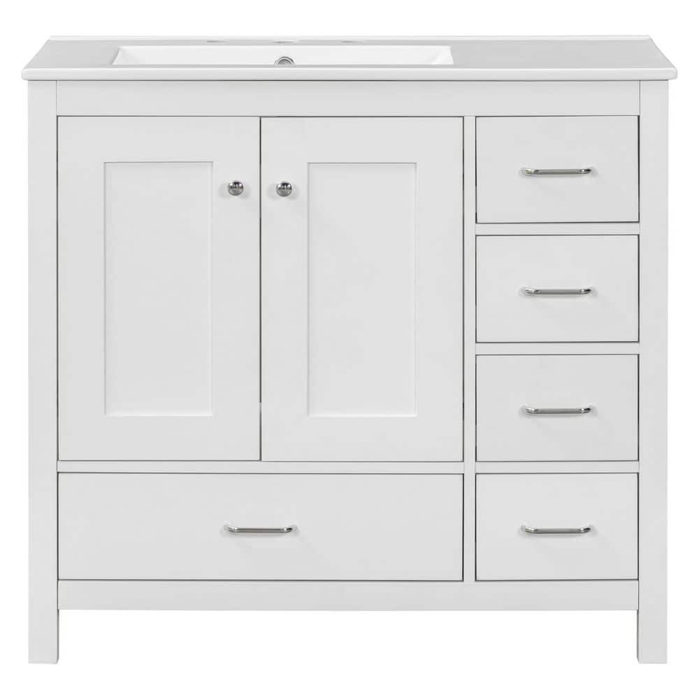 36 in. Single Sink Freestanding Vanity White Bath Vanity with White Ceramic Sink Top price history on PriceWatchPro