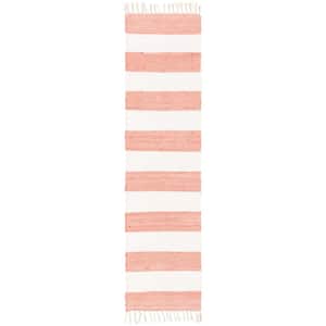 Chindi Rag Striped Coral and Ivory 2 ft. 2 in. x 8 ft. Area Rug
