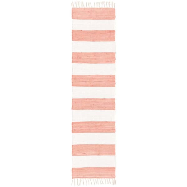 Unique Loom Chindi Rag Striped Coral and Ivory 2 ft. 2 in. x 8 ft. Area Rug