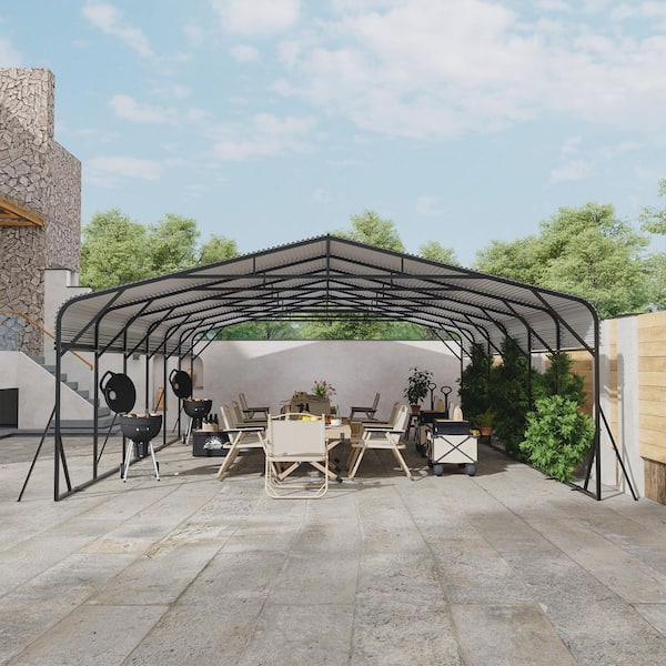 20 ft. x 30 ft. x 9 ft. Black Roof Galvanized Steel Carport, Heavy Duty Metal Carport Canopy