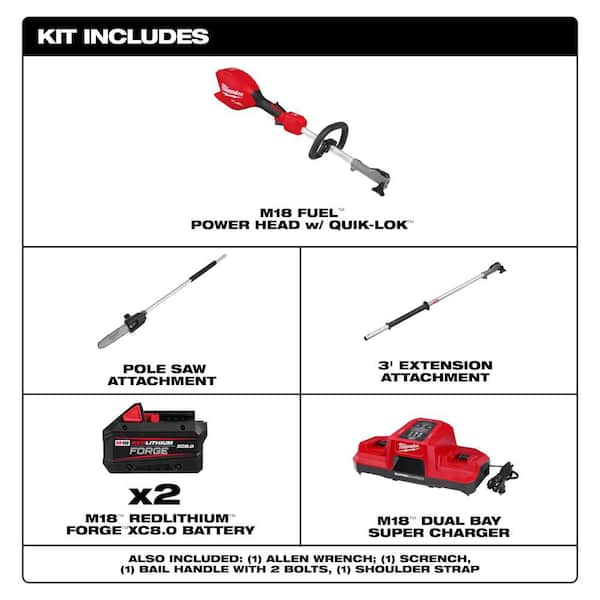 M18 FUEL 18V 10 in. Brushless Cordless Battery Powered QUIK-LOK Pole Saw w/ (2) 8.0 Ah FORGE Batteries, Charger
