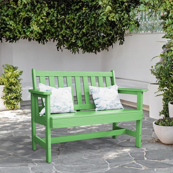 JEAREY Garden Bench All-Weather HDPE 2-Person Plastic Outdoor Bench in Light Green