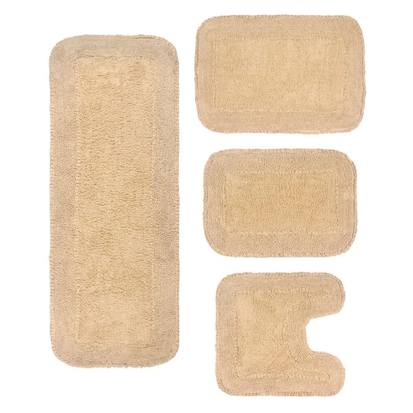 Radiant Collection 100% Cotton Bath Rugs Set, 4-Pcs Set with Runner, Linen