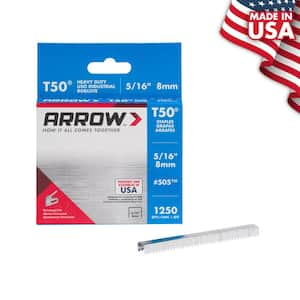 T50 5/16 in. Leg x 3/8 in. 505 Galvanized, Med. Crown, Divergent Point, 20-Gauge, Heavy-Duty Steel Staples (1,250-Pack)