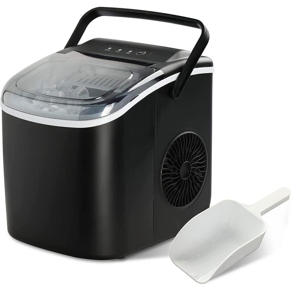 Crownful Ice Makers Countertop, 26Lbs/24H, 2 Sizes Bullet Ice, Portable Small Ice Machine with Self-Cleaning, Black