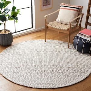 Marbella Collection Ivory Beige 6 ft. X 6 ft. Border Striped Round Area Rug