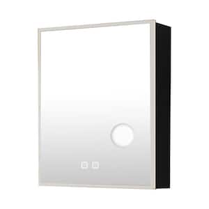 24 in. W x 30 in. H Rectangular Black Aluminum Surface Mount Medicine Cabinet with Mirror and Lights and Outlet
