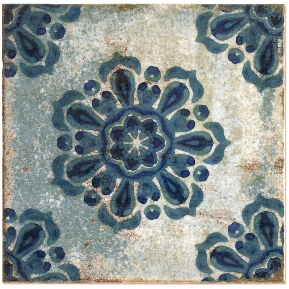 Angela Harris 8" x 8" Blue Patterned Ceramic Wall Tile