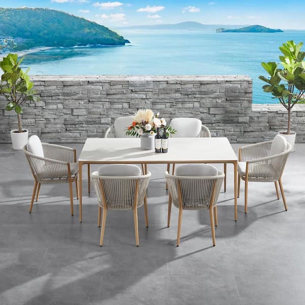 Turin Beige 5-Piece Aluminum Outdoor Dining Set with Cushion