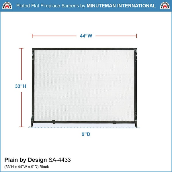 44 in. L Matte Black 1-Panel Plain By Design Flat Fireplace Screen
