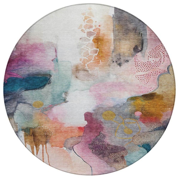 Chantille Machine Washable Indoor/Outdoor Abstract ACN2019 Blush 8 ft. x 8 ft. Area Rug
