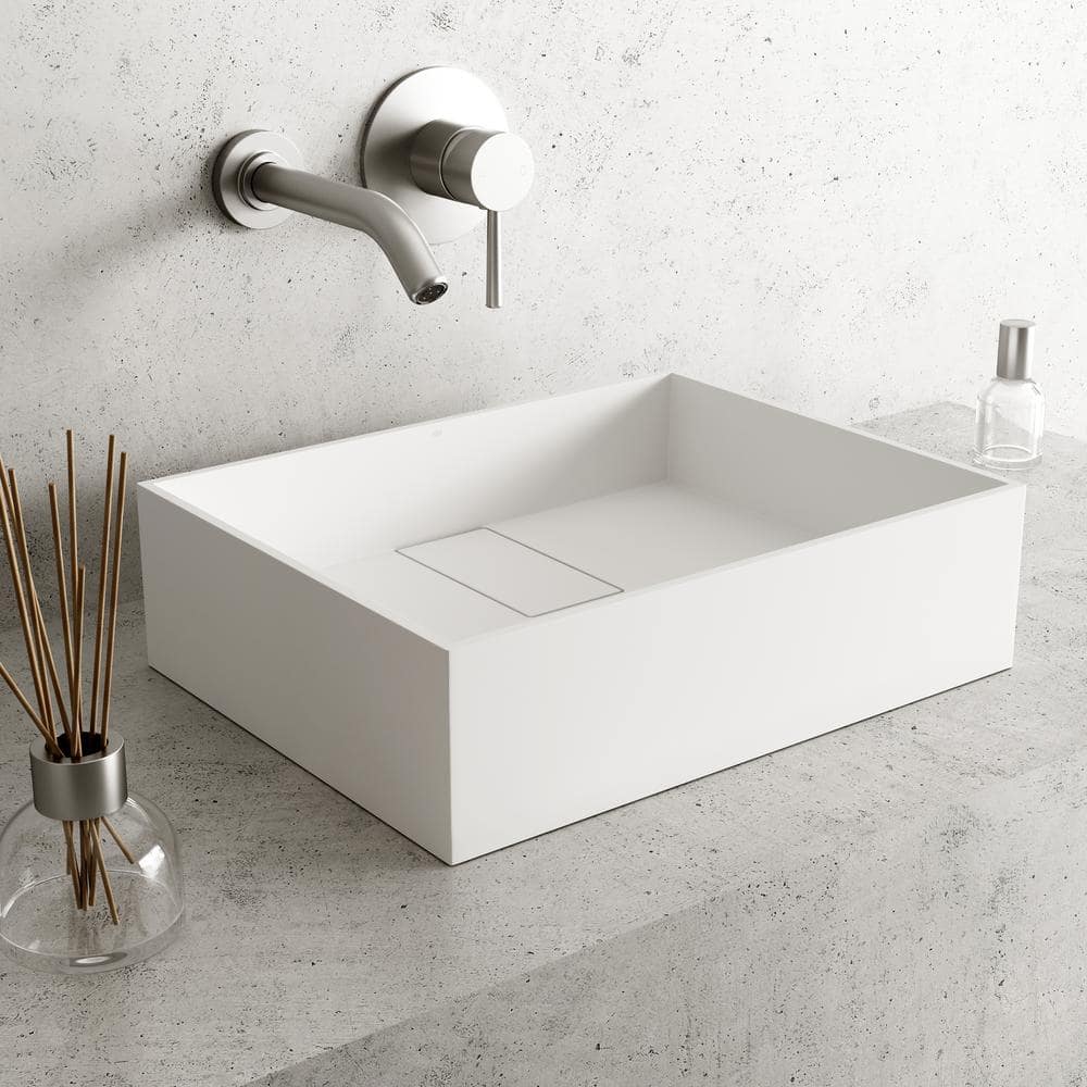 Matte White Rectangular Stone Vessel Bathroom Sink
