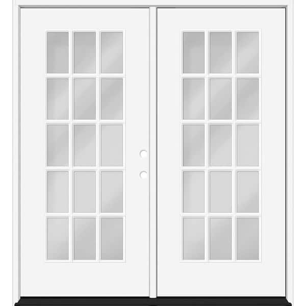 Reliant 64 in. x 80 in. Full Lite 15L-SDL Clear Glass LHIS White Finish Fiberglass Double Prehung Front Door 4 in. Jamb