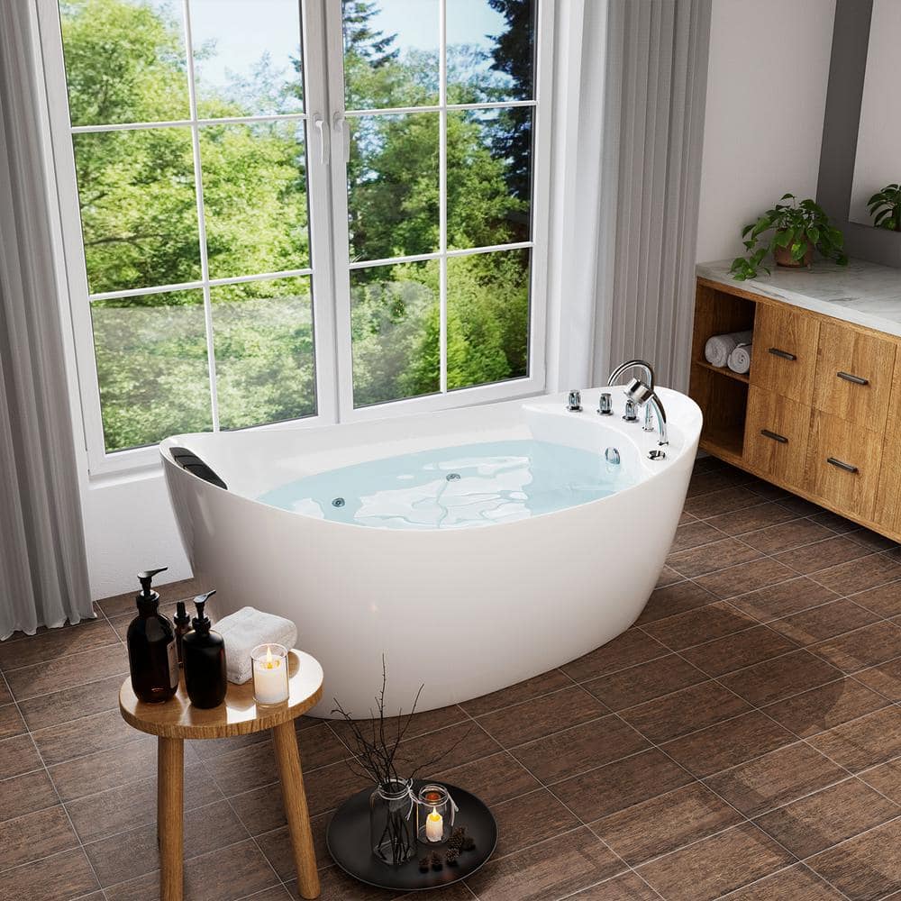 67'' White Acrylic Freestanding Whirlpool Bathtub with Faucet