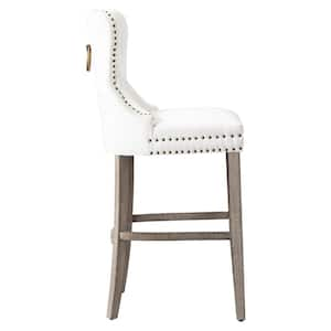 Harper 29 in. High Back Nail Head Trim Button Tufted Cream Velvet Counter Stool with Solid Wood Frame in Antique Gray