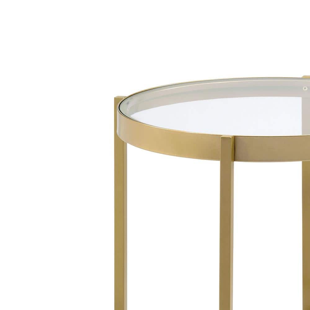 Charrot 24" Round Gold Metal and Glass End Table
