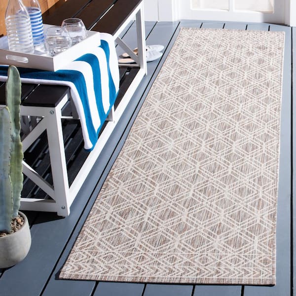 Courtyard Ivory/Beige Gray 2 ft. x 8 ft. Border Trellis Indoor/Outdoor Runner Rug