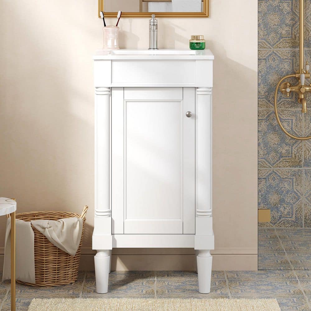 【美品】Bath Time VONMIE Ximuprmy 18 in. Freestanding White Bath Vanity with White Ceramic