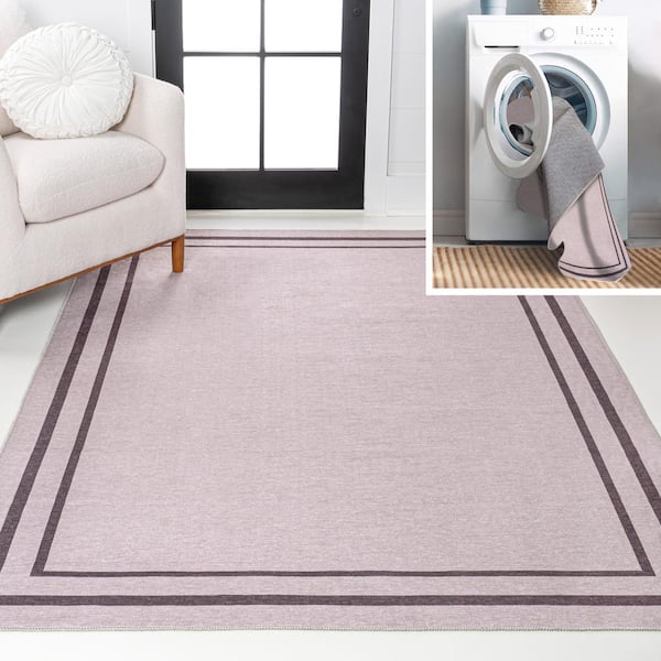 Sloane Classic 2-Stripe Border Washable Light Purple/Dark Purple 8 ft. x 10 ft. Area Rug